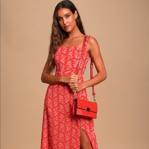 Lulus Back to Backless Red Print Lace-Up Backless Dress